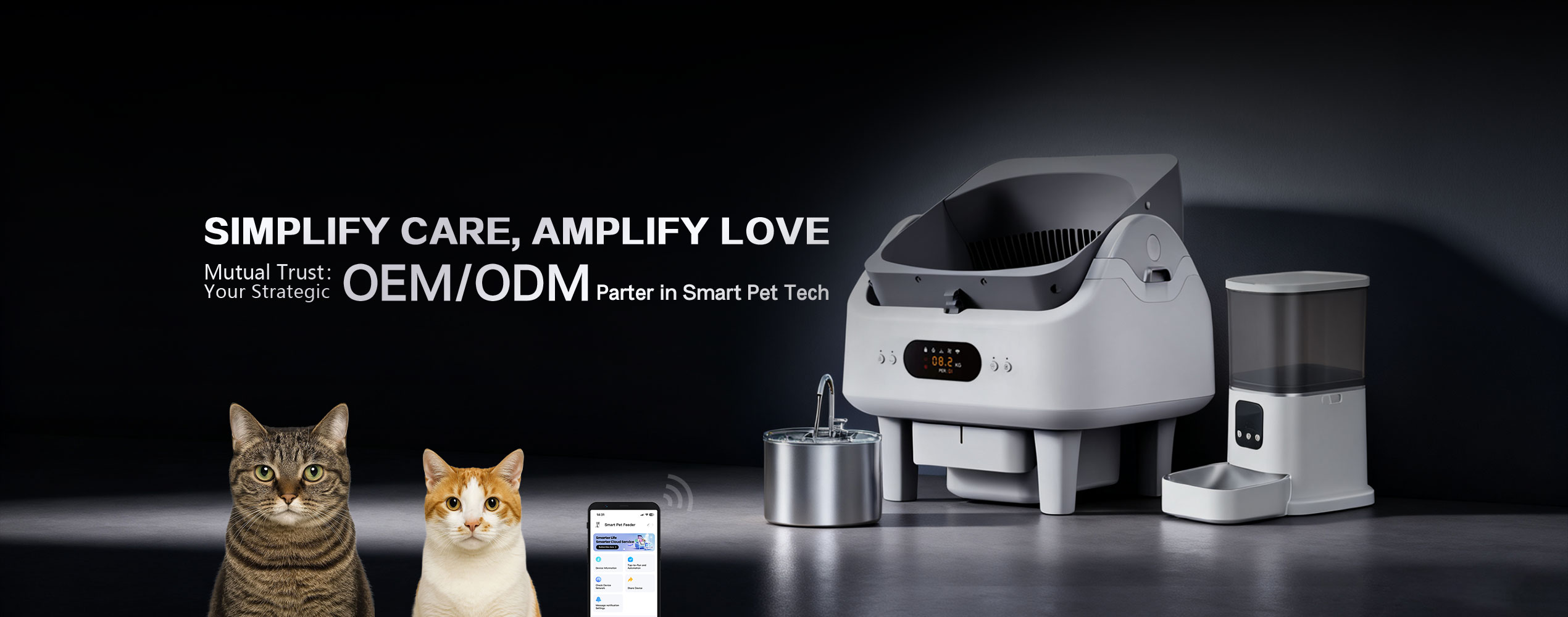 Smart pet products banner - automatic cat litter box, pet feeder, water fountain OEM ODM manufacturer