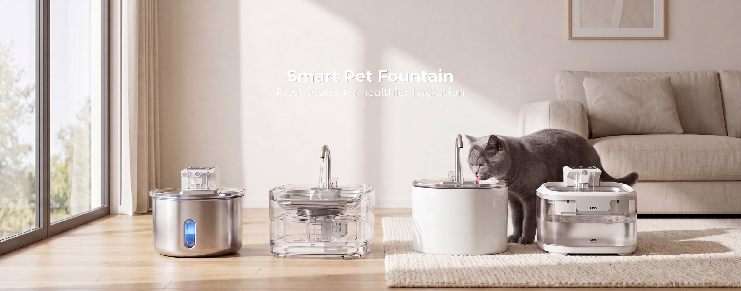 Multi-style smart pet fountain display, OEM ODM pet product manufacturer